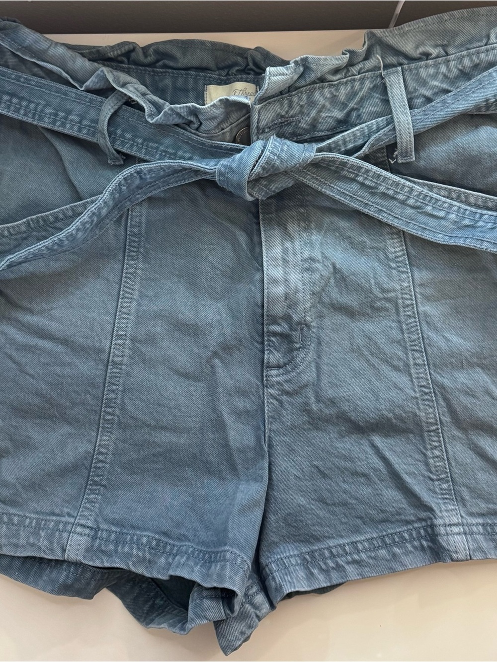 Universal Thread Light Blue Paperbag Waist Denim Shorts with Tie